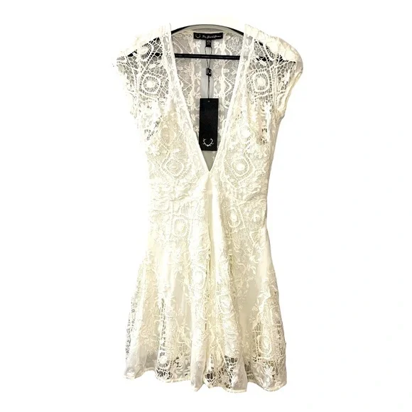 For Love & Lemons NEW Mariposa Mini Dress White XS Embroidered Lace Romantic - Picture 4 of 16